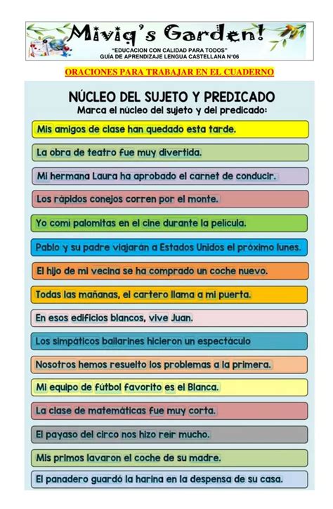 Nucleo Del Sujeto Y Predicado Actividades