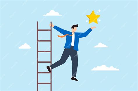 Premium Vector Businessman Climb Ladder Of Success To Reach Star Target