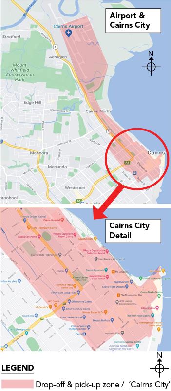 Cairns City shuttle service - drop off and pick up map boundary ...