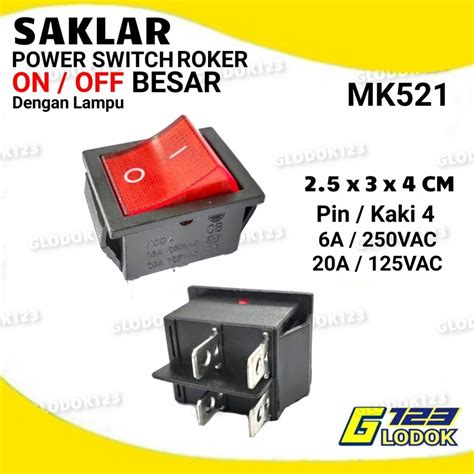 Jual Saklar Power Switch On Off Roker Besar Pin Kaki Dengan Lampu