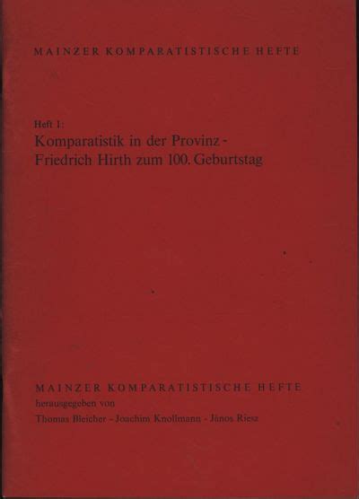 Mainzer Komparatistische Hefte Heft 1 Komparatistik In Der Provinz