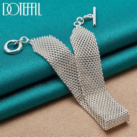 Doteffil 925 Sterling Silver Watchband Network Mesh Chain Bracelet For