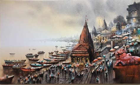 Kashi Ghat 1 Brown Acrylic Painting By Nanasaheb Yeole
