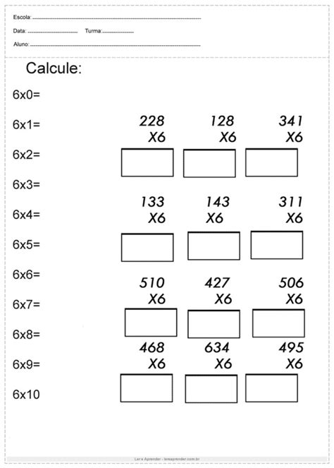 Atividades de multiplicação e divisão 4º ano Para Imprimir