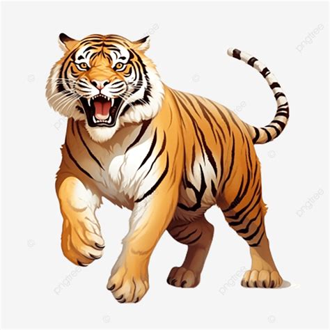 Clipart Divertido De Tigre Em Uma Pose Dinâmica Contra PNG 3d Tigre