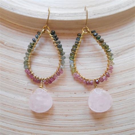 Lilou Watermelon Tourmaline Rose Quartz Beaded Hoop Earring Etsy Wire