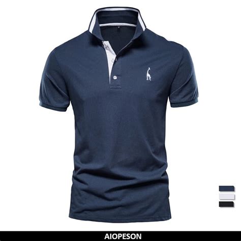 Aiopeson Cotton Mens Polos Giraffe Embroidery Short Sleeve Polo Shirts For Men High Quality