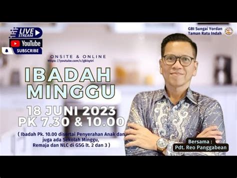 Ibadah TRI2 Online Onsite 18 Juni 2023 Pdt Reo Panggabean YouTube