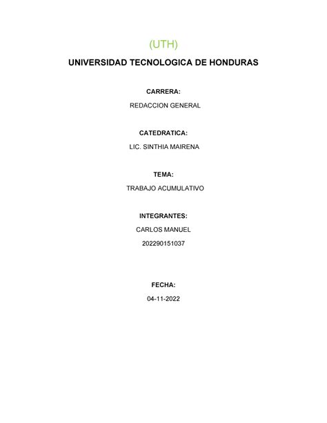 Uth Resumen Redaccion General Uth Universidad Tecnologica De