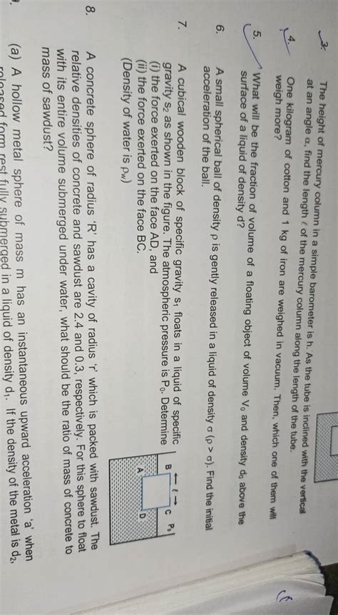 3 The Height Of Mercury Column In A Simple Barometer Is H As The Tube I