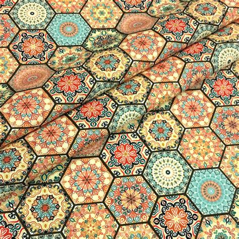 Turkish Moroccan Upholstery Fabric By The Yard Ethnic Hexagon Etsy UK