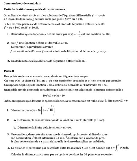 Exercice 11 : Equation différentielle : Classe de terminale S