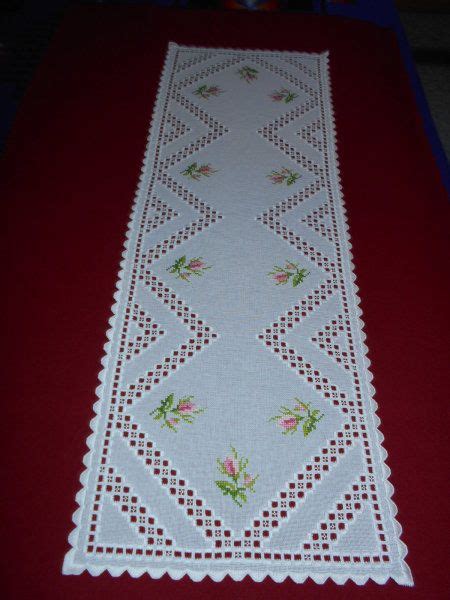 Hardanger Table Runner With Cross Stitch Roses Stitchin Fingers