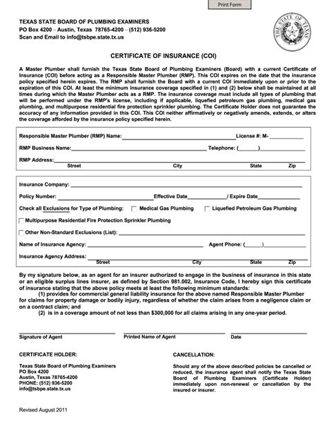 Certificate Of Insurance Texas Pdf Fill Out And Sign Online Dochub