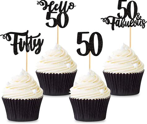 Blumomon Black Glitter 50th Birthday Cupcake Toppers Happy Birthday 50