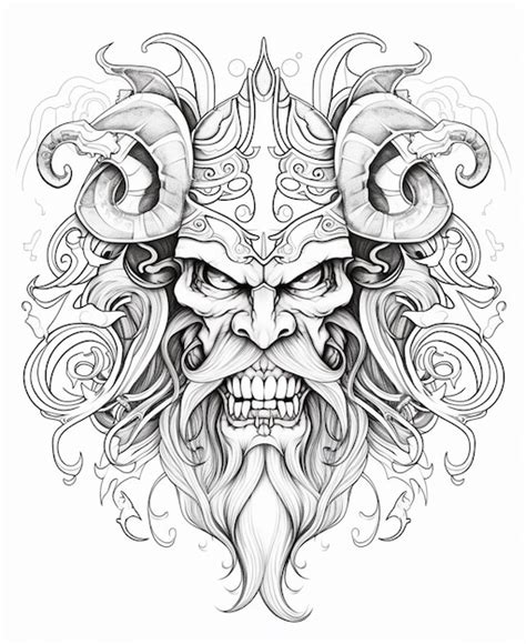 Premium Photo | A drawing of a demon with horns and a beard generative ai