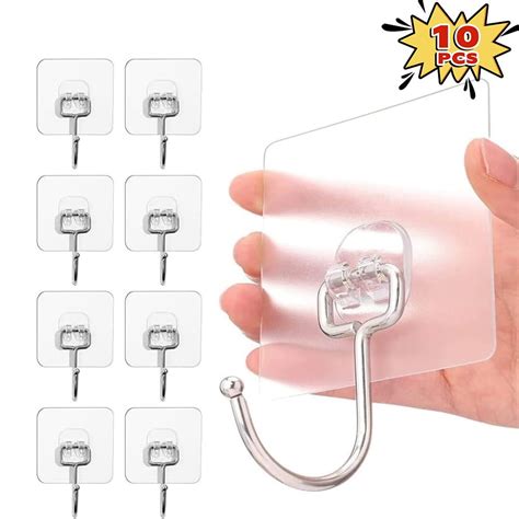 Miaochuan 10-Pack All-Purpose Adhesive Hooks Heavy Duty Adhesive Wall ...