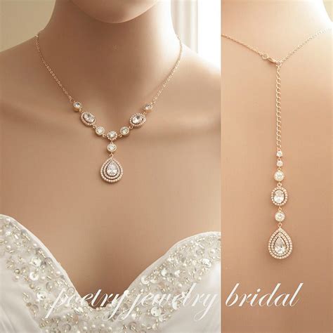 Rose Gold Bridal Back Necklace Wedding Crystal Backdrop