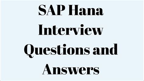 Sap Hana Interview Questions And Answers Youtube