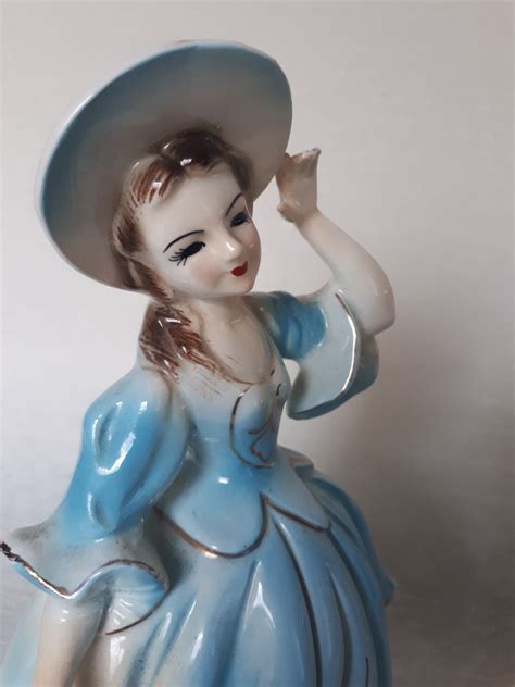 Vintage Lefton Figurine Blue Victorian Lady Porcelain ESD Etsy