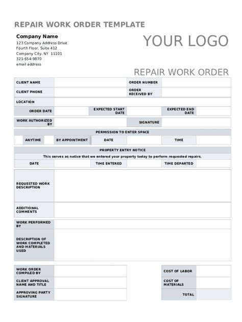 Shop Work Order Template Prntbl Concejomunicipaldechinu Gov Co