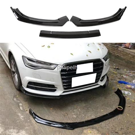 3pcs For 2016 2018 Audi A6 Sport Bright Black Front Bumper Lip Body Kit