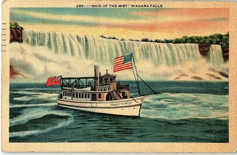 1940s Maid Of The Mist Steamer Boat USA Flag Niagara Falls Linen