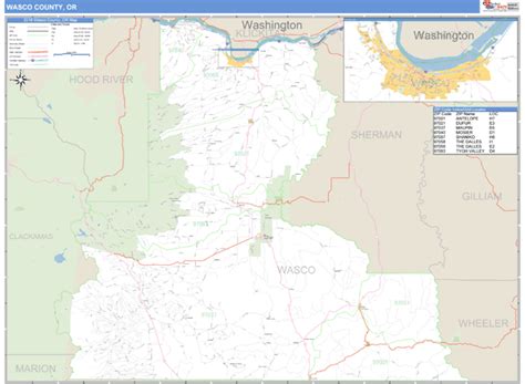 Wasco County, Oregon Zip Code Wall Map | Maps.com.com