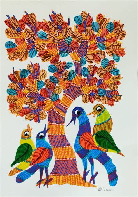 Birds Under The Tree 1 Traditional Art By Choti Gond Artist Artzolo