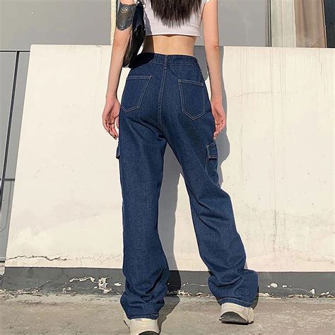 Aesthetic Baggy Jeans Y2k Denim Pants 2000s Casual Loose Plus Etsy