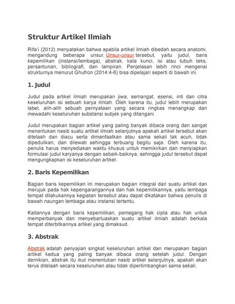 Struktur Artikel Ilmiah Struktur Artikel Ilmiah Rifa’i 2012 Menyatakan Bahwa Apabila Artikel