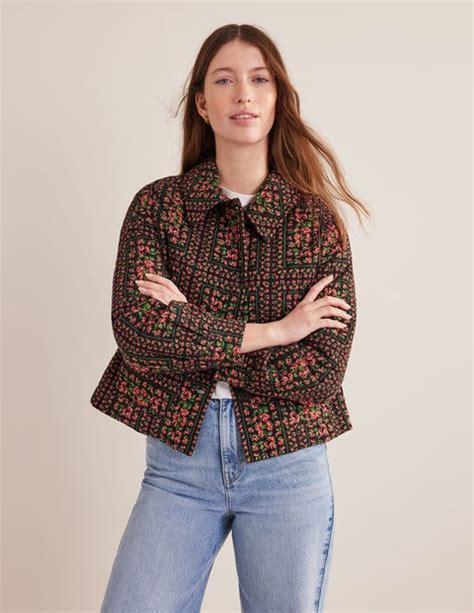 Quilted Printed Jacket Black Based Print Boden Us