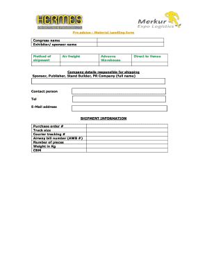 Fillable Online Pre Advise Material Handling Form Fax Email Print