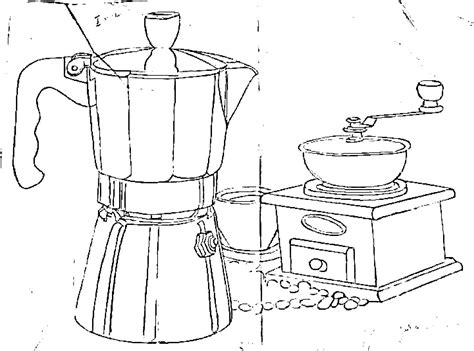 Coffee Maker Drawing Fabric Painting Ideas