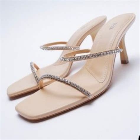 Zara Shoes Zara Heeled Rhinestone Sandals In Nude Poshmark