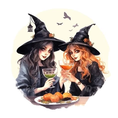 Two Witches Having A Good Time Together At Halloween Party Witches