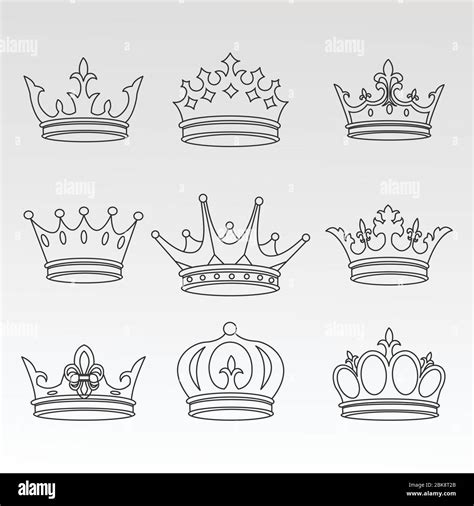 set of crown symbol with golden royal jewelry. isolated on white ...