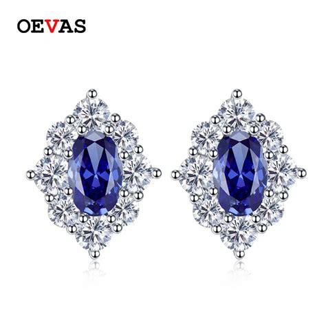 OEVAS Safira De Alto Carbono Brincos De Diamante Para Mulheres 100 925