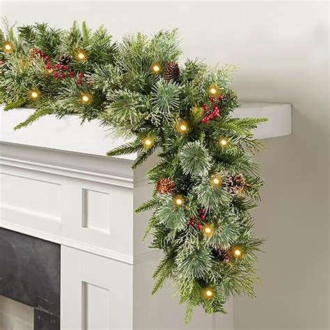 Somikis Ft Pre Lit Artificial Christmas Garland With Led Lights And