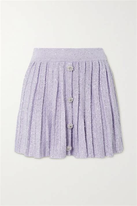 Self Portrait Sequin Embellished Ribbed Knit Mini Skirt Purple