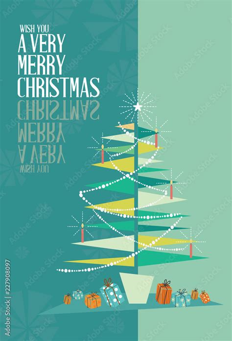 Abstract Merry Christmas Greeting Card Mid Century Mod Christmas Tree