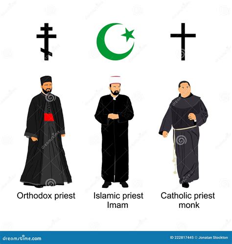 Orthodox Islamic And Catholic Priest Vector Illustration Muslim Imam