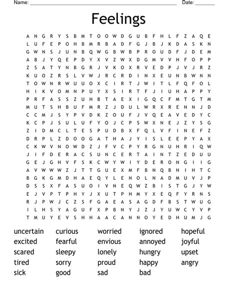 Feelings Word Search Wordmint