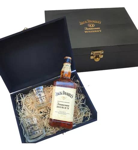 Kit Whisky Jack Daniels Mel Honey 1l 2 Copos Caixa De Mdf