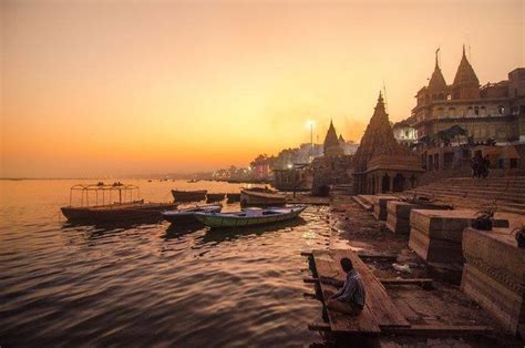 A Beautiful Photo Of Ghat On Banks Of River Ganges Of Kashi At Evening