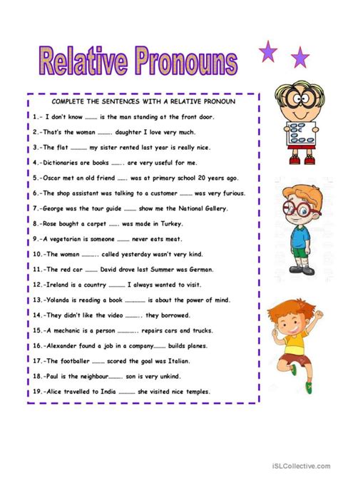 Relative Pronouns Which Who Where In English With Sin