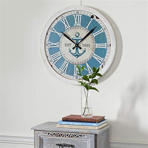 Deco Metal Anchor Wall Clock X X White Beachfront Decor