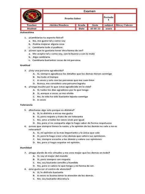 Prueba Saber Sexto Etica Pdf