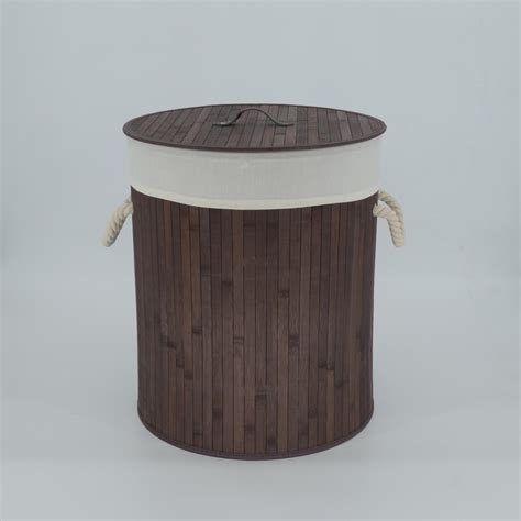 Brown Bamboo Hamper Foldable Laundry Basket Natural Material Storage