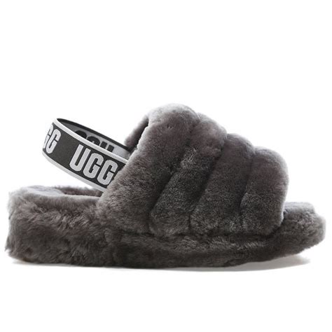 Sandales Plates UGG Femme Fluff Yeah Slide Gris Doublure Et